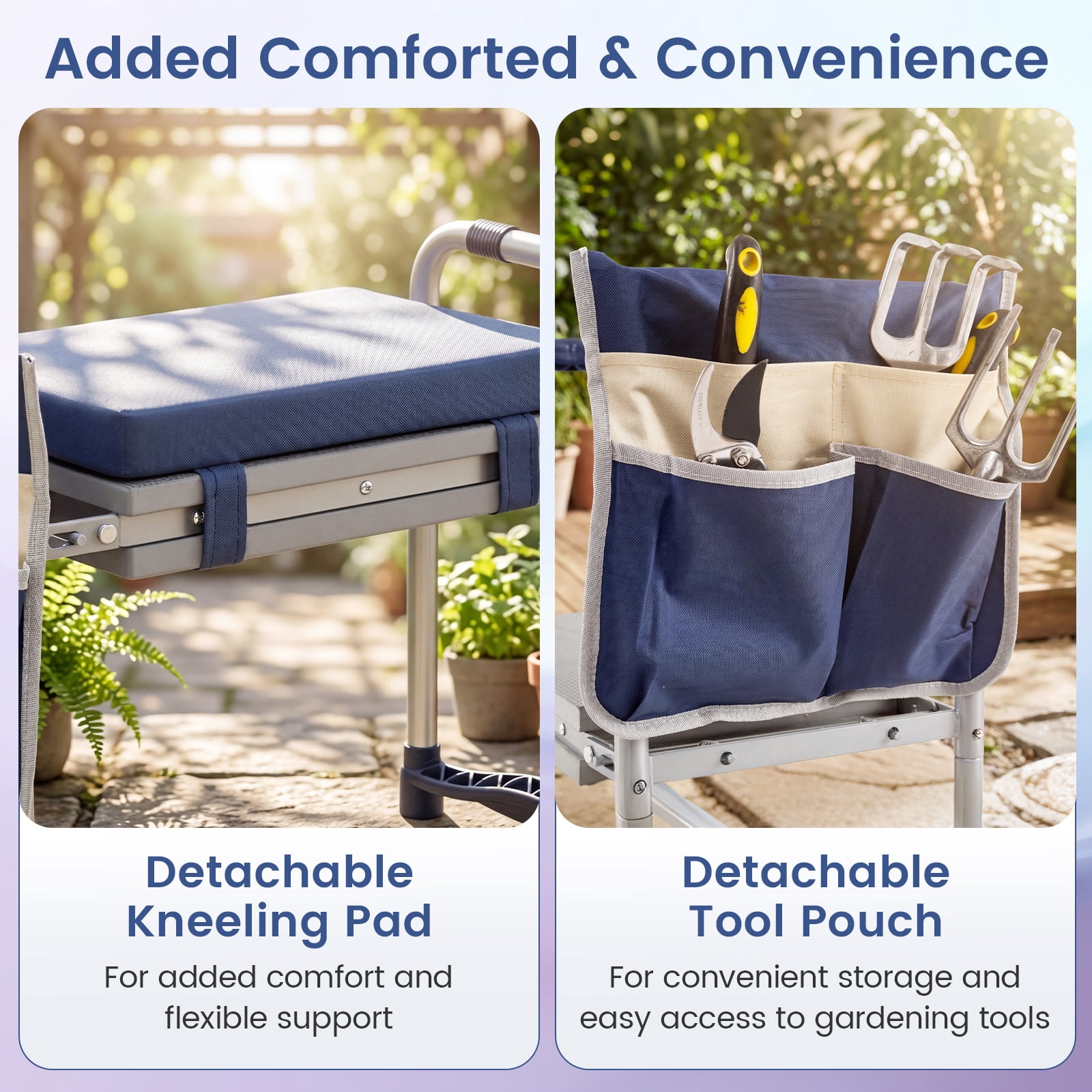 Costway Garden Kneeler and Seat, Foldable Gardening Stool with Wide EVA Foam Padding Navy