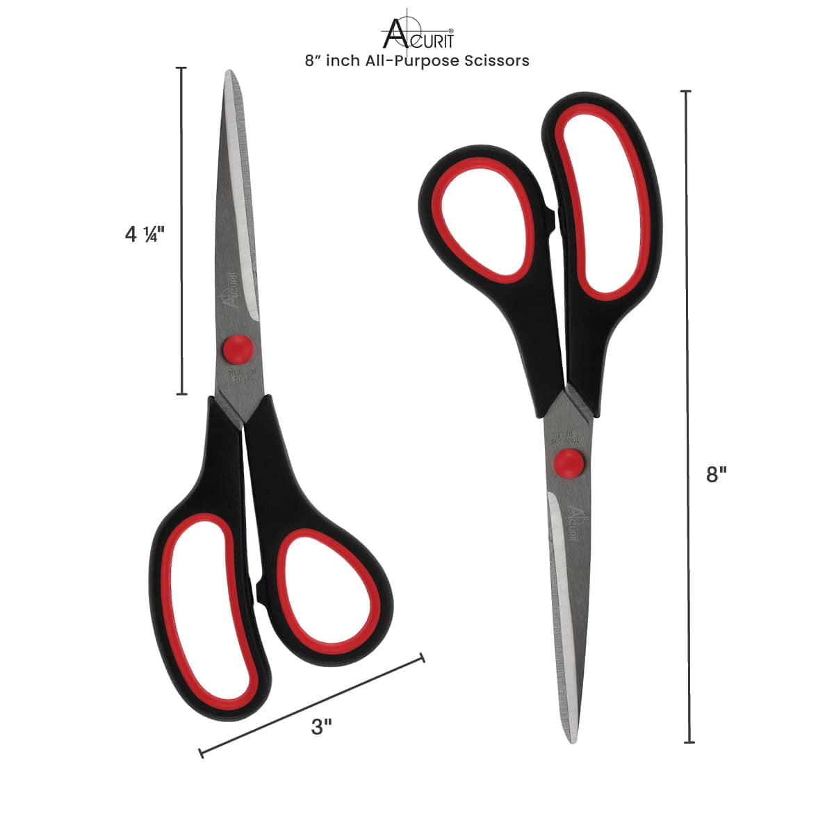 Acurit 8" Multipurpose Comfort Grip Stainless Steel Office Scissors 5 Pack - Right or Left Hand Scissors for Office Use – Rust and Wear-Resistant Blades, Precise Cuts for Mixed Media Crafts