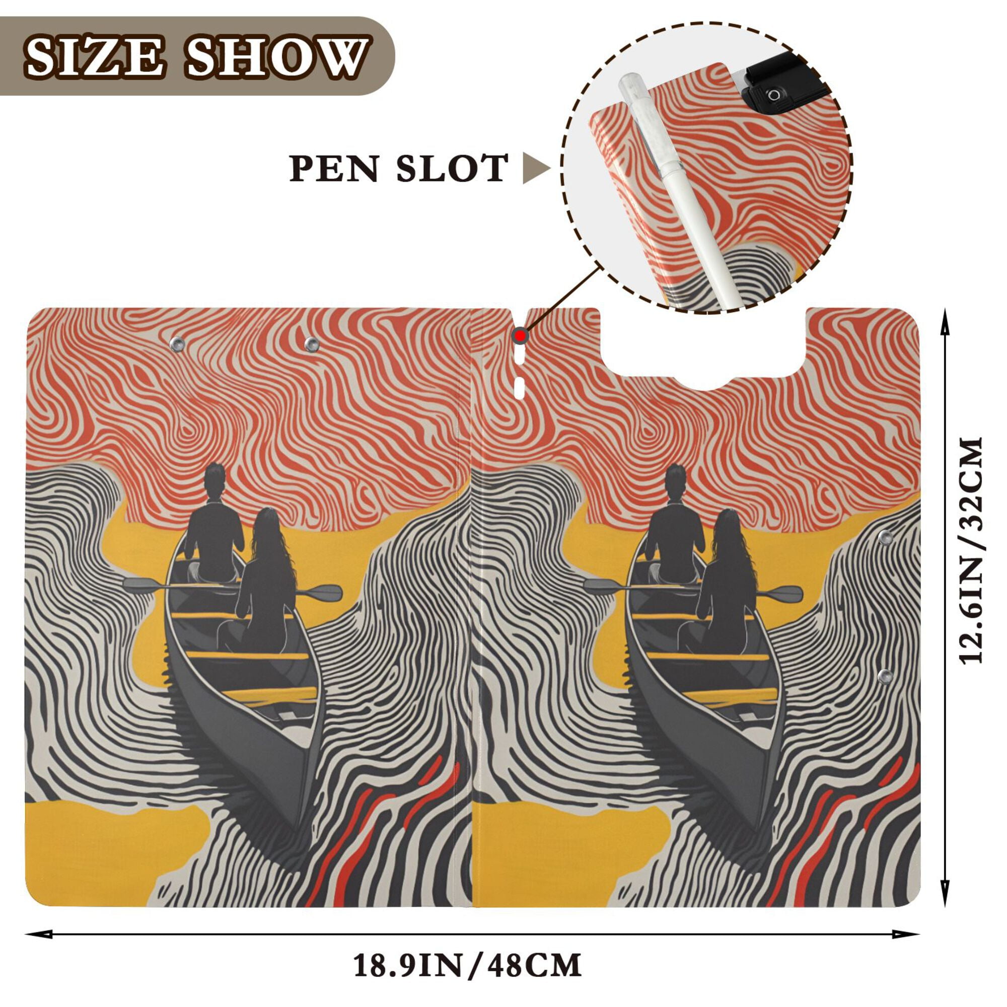 FORMRS A4 Clipboard Folder with Pen Holder Horizontal Foldable School Office Binder, Striped Boat