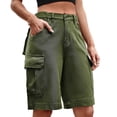 thumbnail image 2 of Womens Shorts Elastic Waist Knee-Length Button Jean Shorts Soild Color Fashion Casual Summer Shorts with Pocket for Vacation, 2 of 6