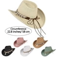thumbnail image 2 of Women's Linen Sun Hat Wide Brim Panama Fedora Cap for Adults Summer Beach Vacation Cowgirl Hat with Seashell Rope Decor UV Protection Headwear Everyday Casual Apparel Accessory, 2 of 8