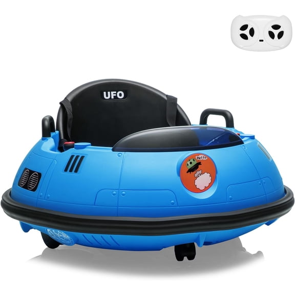 12V Electric Ride-On Bumper Car, 360° Spin, Remote Control, Dual Joysticks, 3 Speeds, LED Lights, Music, Safety Belt, Indoor/Outdoor, for Ages 3-8,Blue