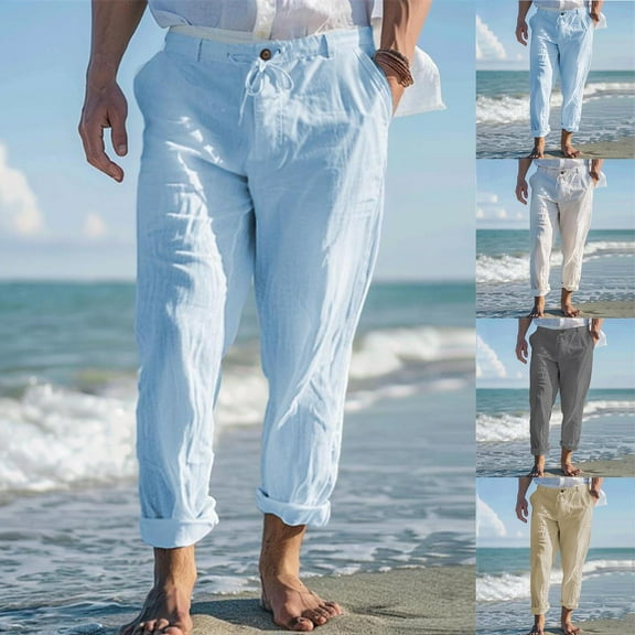 HAOTAGS Men's Beach Pants, Multiple Pockets Quick Dry with UV Protection Outdoor Activities Pants Light Blue 2XL