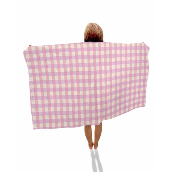 Pink Beach Towels Oversized Super Absorbent, Grid Checkered Plaid Gingham Lattice Trellis Lightweight Bath Towel Quick Dry Sets For Bathroom/Pool/Rv Camping/Beach Play/Gym Room/Picnic 23"x47"