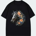 thumbnail image 3 of Black T-Shirt Horse Floral Print For Casual Wear, 3 of 4