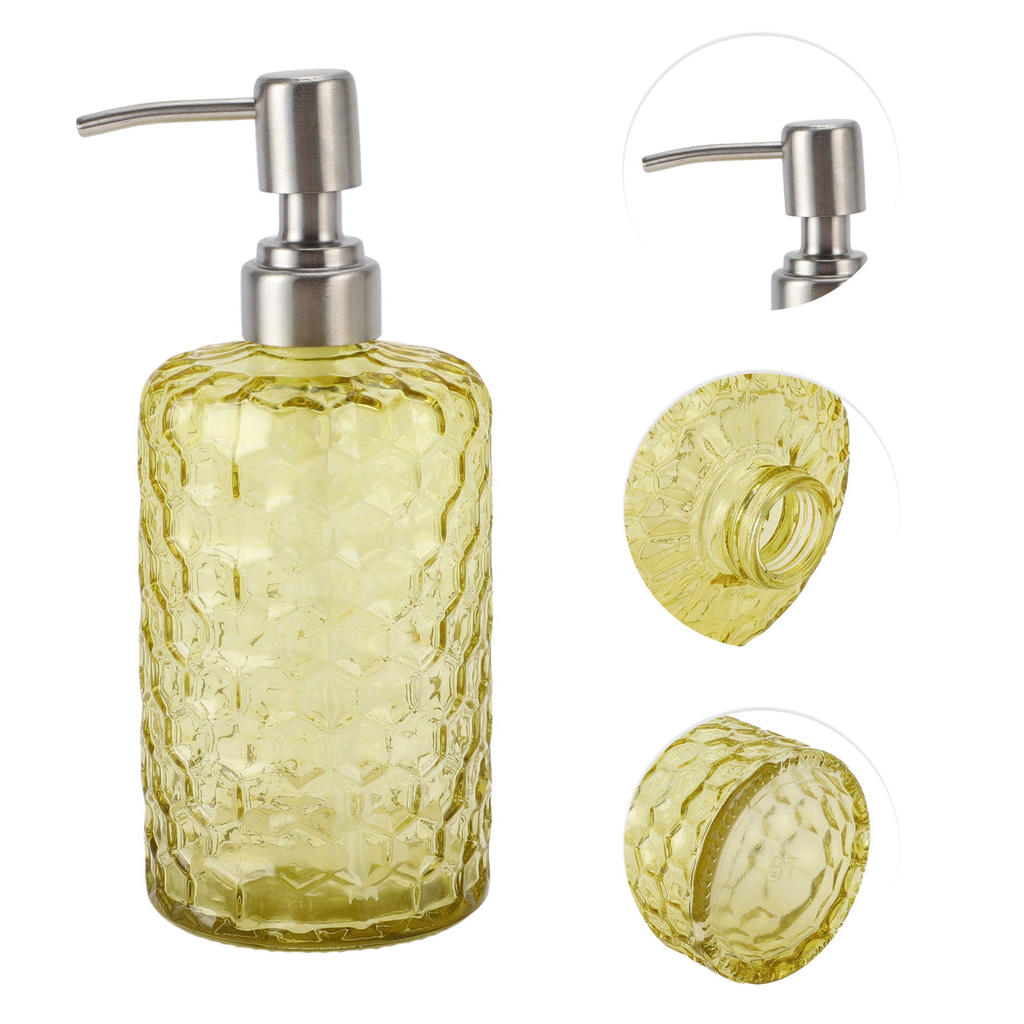 Unique Bargains 1 Pc Simple Cylindrical Soap Pump Dispenser for Bath 500ml Yellow Silver Tone