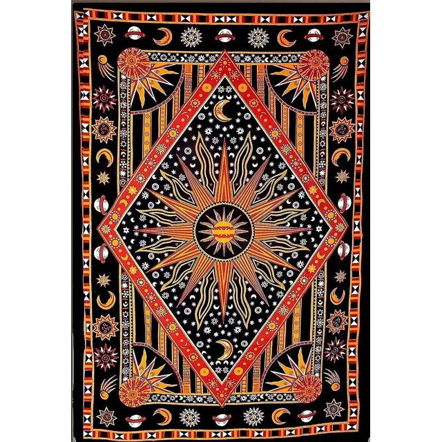 Tapiz de sol ardiente, Sol celestial Luna Estrella Planeta Boho Tapiz medio Tarot Carta Colgante de pared Boho Hippie Hippy Beach Coverlet Cortina 50*60 inches