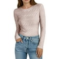 thumbnail image 2 of ZHYou Women Slim Fit Leaf Pattern Knit Tops,Long Sleeve,Round Neck Stretchy Soft Fashion Sweaters,Pink,Size XL, 2 of 8