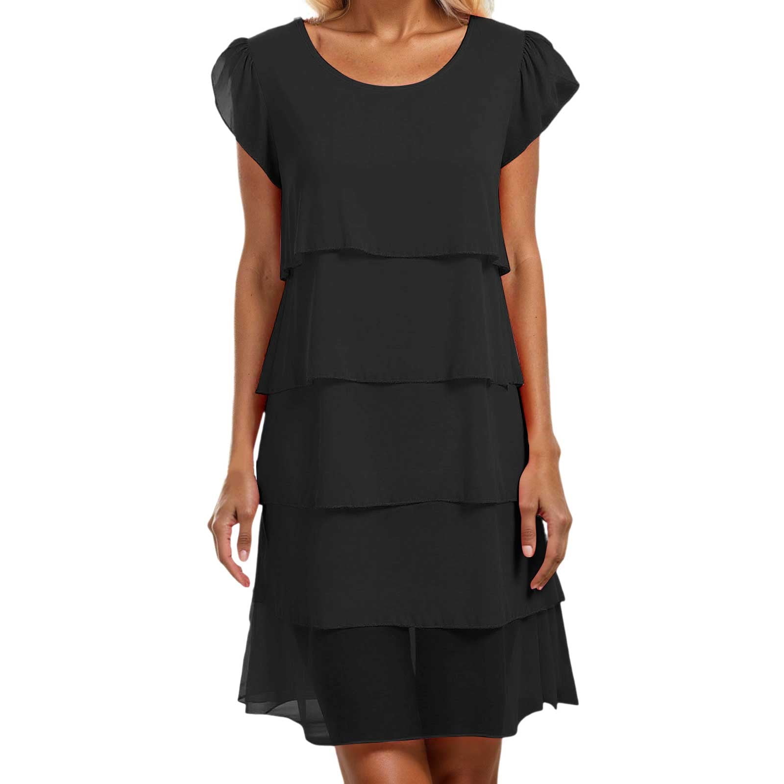 Mini Robe Vacances Plage Robe été Femme Dokotoo - Col V Manches Volants Taille Empire Légère Robe Décontractée Taille Empire