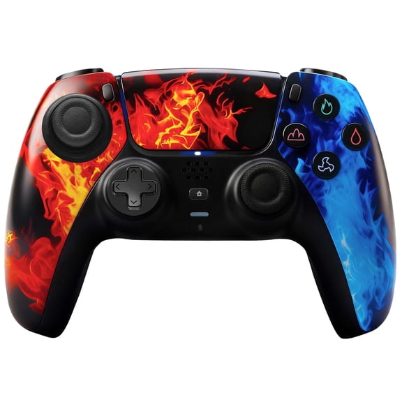 Wireless Controller Compatible with P5/P5 Pro/P5 Slim/PC,with 1500mAh Battery,Dual Vibration,6-Axis Motion Control,Speaker,3.5mm Audio Jack (Ice&Fire)