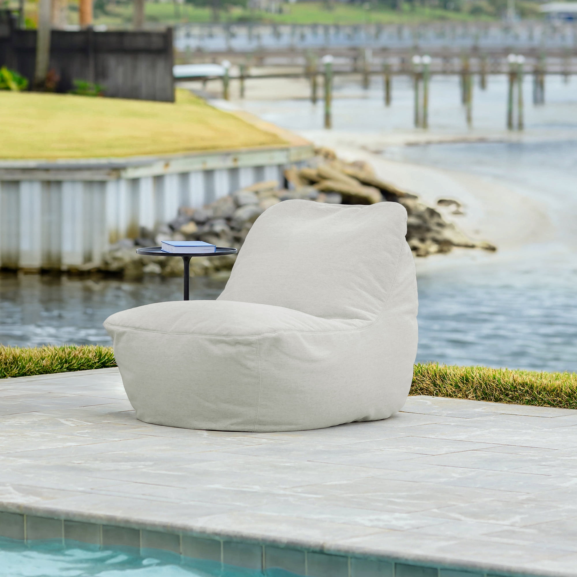Big Joe Luft Outdoor Patio Chair, Lightweight Bean Filling, Outdoor Performance Linen, Sunday Gray