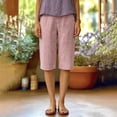 thumbnail image 4 of HongQid Linen Blend Capri Pants for Women Elastic Waist Gingham Print Casual Summer Cropped Trousers With Side Pockets,XL, 4 of 7