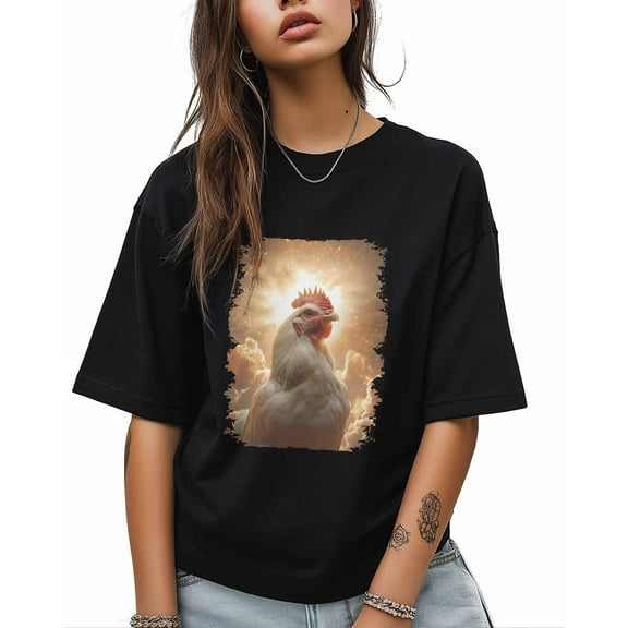 T Shirts for Women Short Sleeve Cotton Crewneck T-Shirt, Dreamlike Sky Clouds Rooster Tee Tops Casual Basic T-Shirts, XS-5XL Black XL