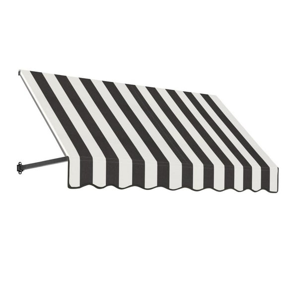 Awntech 8.375 ft Dallas Retro Fixed Awning Acrylic Fabric, Black/White Stripe