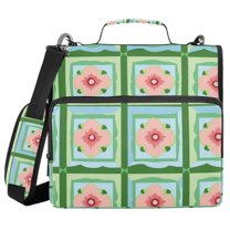 FORMRS Zipper Binder with Shoulder Strap 1.5-inch Ring 500 Sheet Capacity File Bag, Green Blossom Mosaic