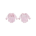 thumbnail image 2 of BemeyourBBs Baby Girl Valentine Outfit Newborn Bubble Romper Long Sleeve Bow Heart Embroidery Bodysuit Spring Clothes, 2 of 9