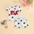 thumbnail image 2 of Xudanell Baby Boy Girl 4th of July Outfit Toddler Independence Day Clothes Infant Usa Shirt and Star Shorts Set Blue 18-24 Months, 2 of 6