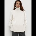 thumbnail image 4 of Suéter de Punto Holgado e Informal con Aberturas para Mujer, de Color Liso, con Cuello Alto, para Otoño e Invierno. M, 4 of 10