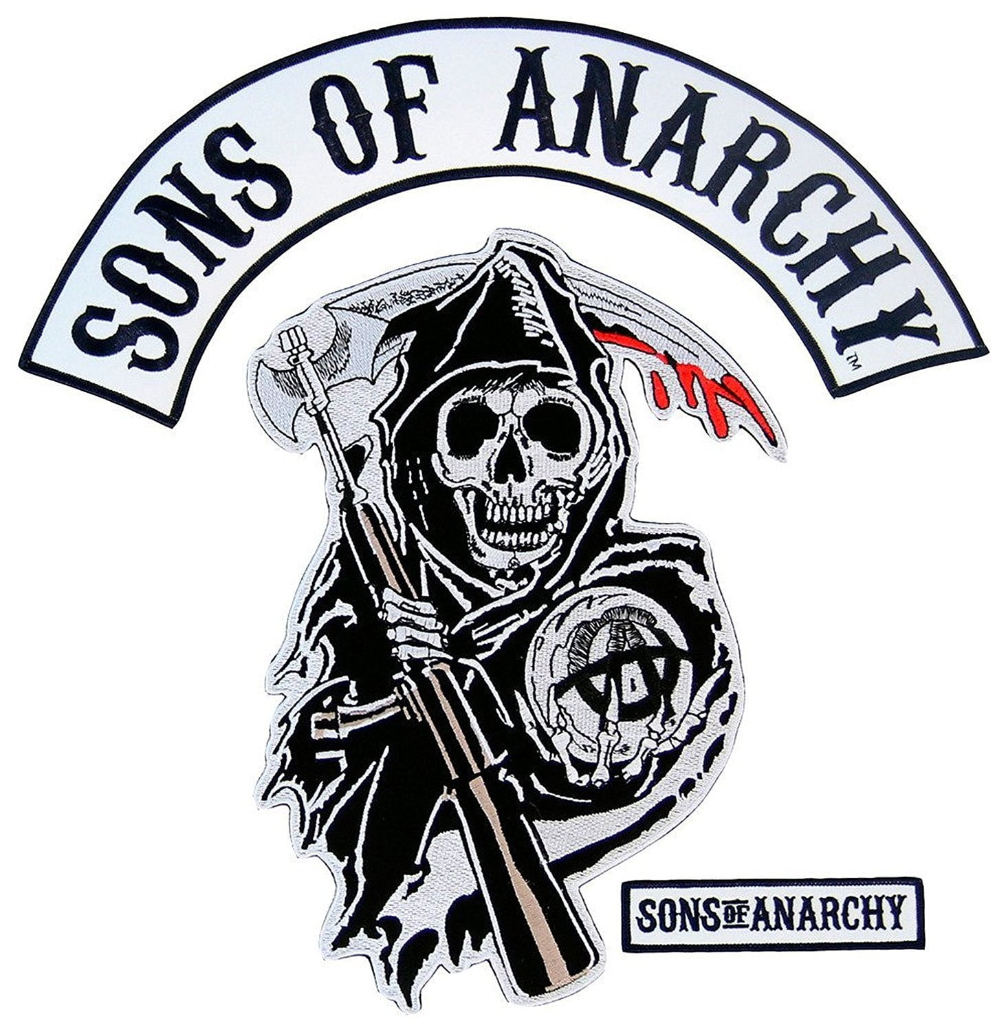 Sons of Anarchy Text and Arched Reaper Logo Patch Set