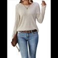 thumbnail image 1 of Camisa Informal de Cuello Redondo para Mujer, Blusa de Encaje con Retazos, Suéteres Tipo Jersey, Túnica de Larga de Color Liso. Albaricoque S, 1 of 7