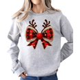 thumbnail image 3 of Red and Black Check Christmas Bow Shirt for Women Teens and Kids Reindeer Antlers Tee Gray Sweatshirt Adult Medium, 3 of 4