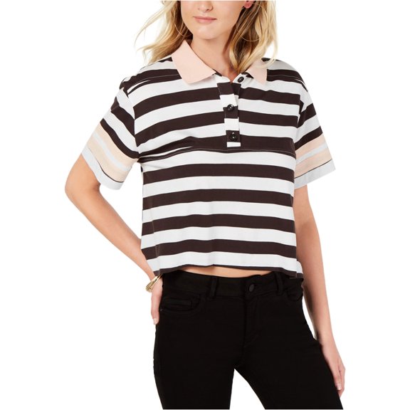 Rules of Etiquette Womens Boxy Striped Polo Shirt, Black, Small