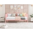 thumbnail image 6 of Senfot Twin Size Daybed Frame, Metal Platform Sofa Bed with Headboard, 12” Storage, No Box Spring Needed, Heavy Duty Steel Slats, Pink, 6 of 7