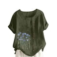 thumbnail image 2 of ClodeEU Women's Linen Blend Printed Short Sleeve Top ,Casual Loose Button Blouse Army Green,Womens Plus L, 2 of 5