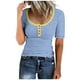 thumbnail image 1 of Camisetas de Manga Corta para las Mujeres Rayas Impreso Botón Arriba Tee, Cuello Redondo Casual Tops de Algodón para las Mujeres, 1 of 4