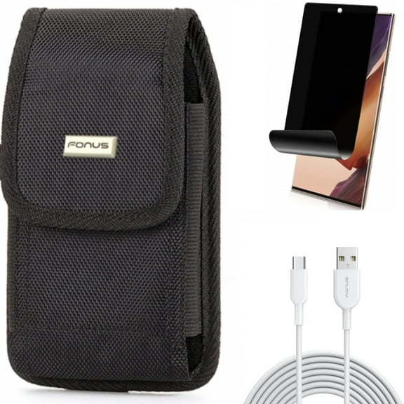 Case Belt Clip & Privacy Screen Protector & 6ft USB-C Cable for Samsung Galaxy Note 20 Ultra (6.9") - Combo with Swivel Holster & TPU Film Anti-Peep & Type-C Fast Charger
