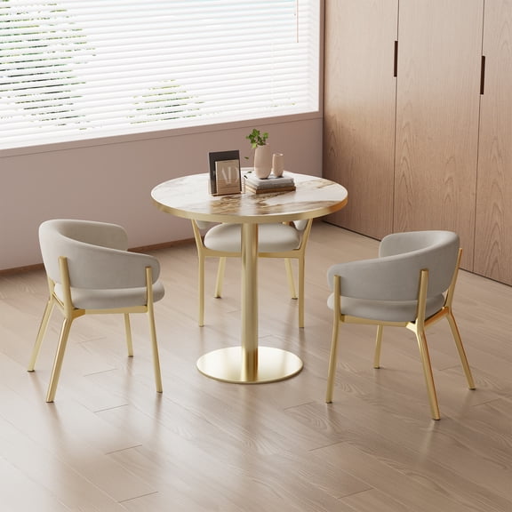 Noble House 31.5" Round Modern Dining Table with Faux Marble Top, Luxury Bistro Table with Metal Legs, White & Gold