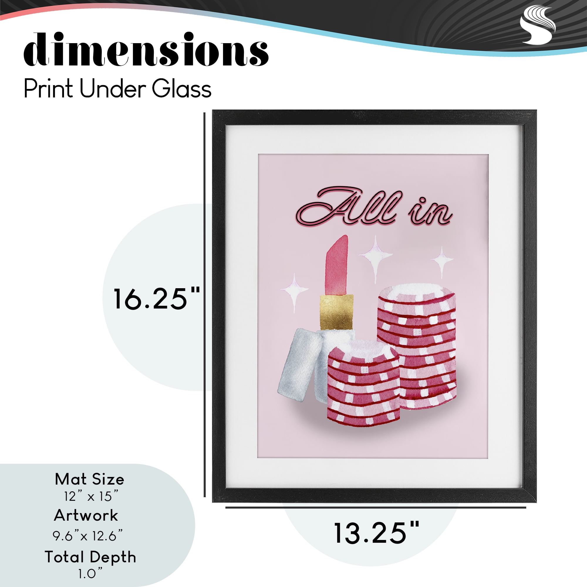 All In Poker Chips & Lipstick Black Framed Print Under Glass, design by Nina Jacobs
