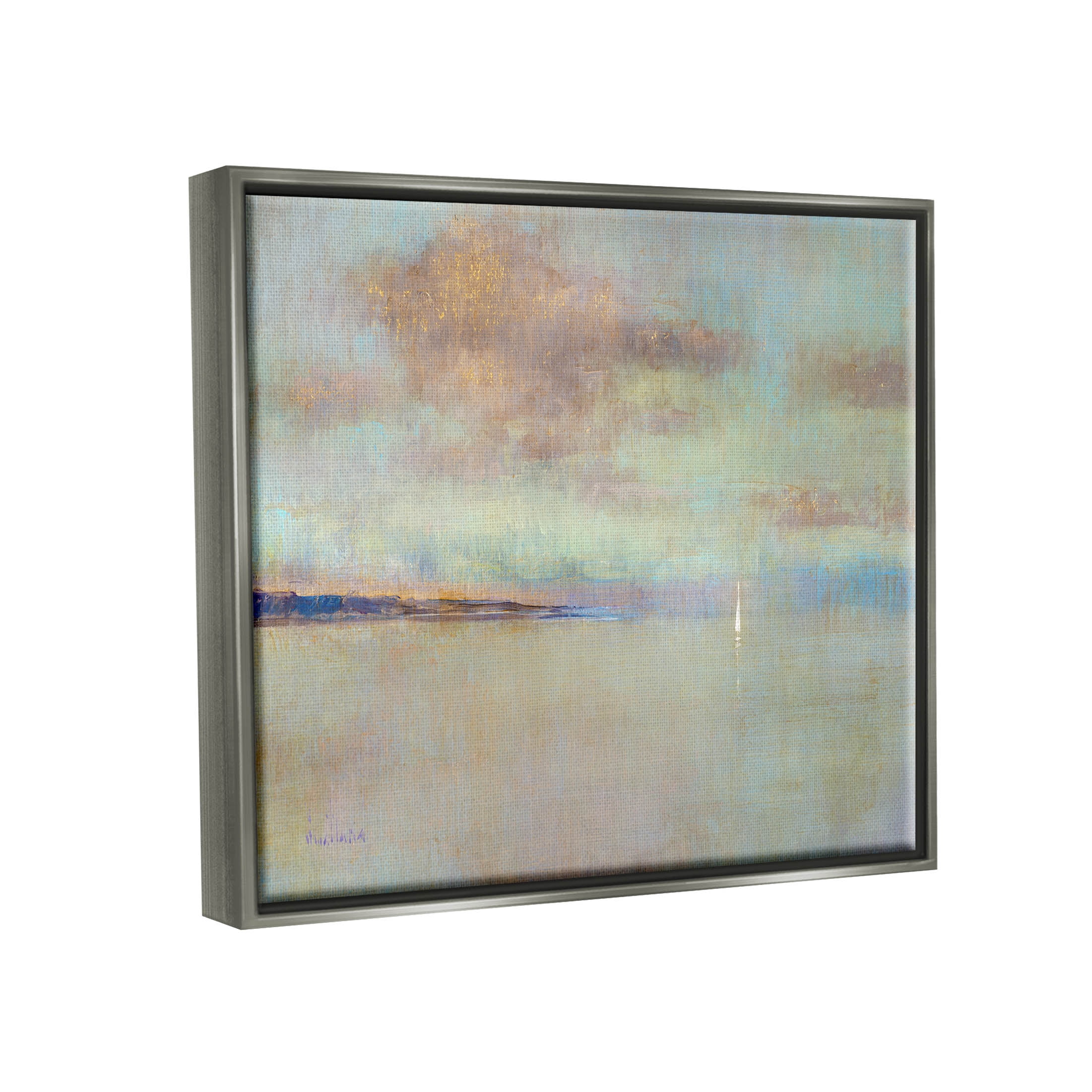 Stupell Industries Abstract Ocean Scene Lone Sailboat Painting Luster Gray Floating Framed Canvas Print Wall Art, Design by Katie Swatland