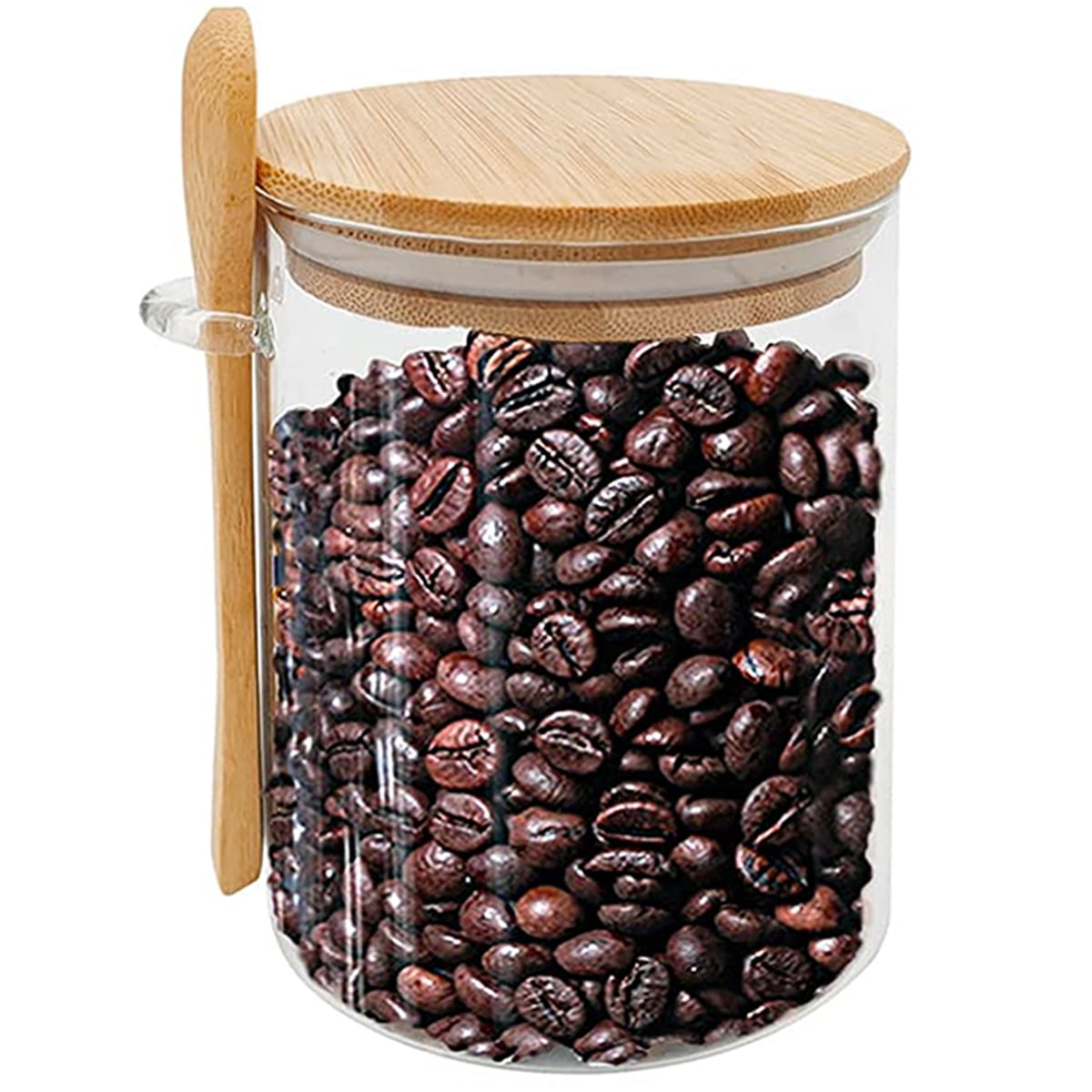 Glass Jar Containers with Airtight Bamboo Lid and Spoon Empty Food