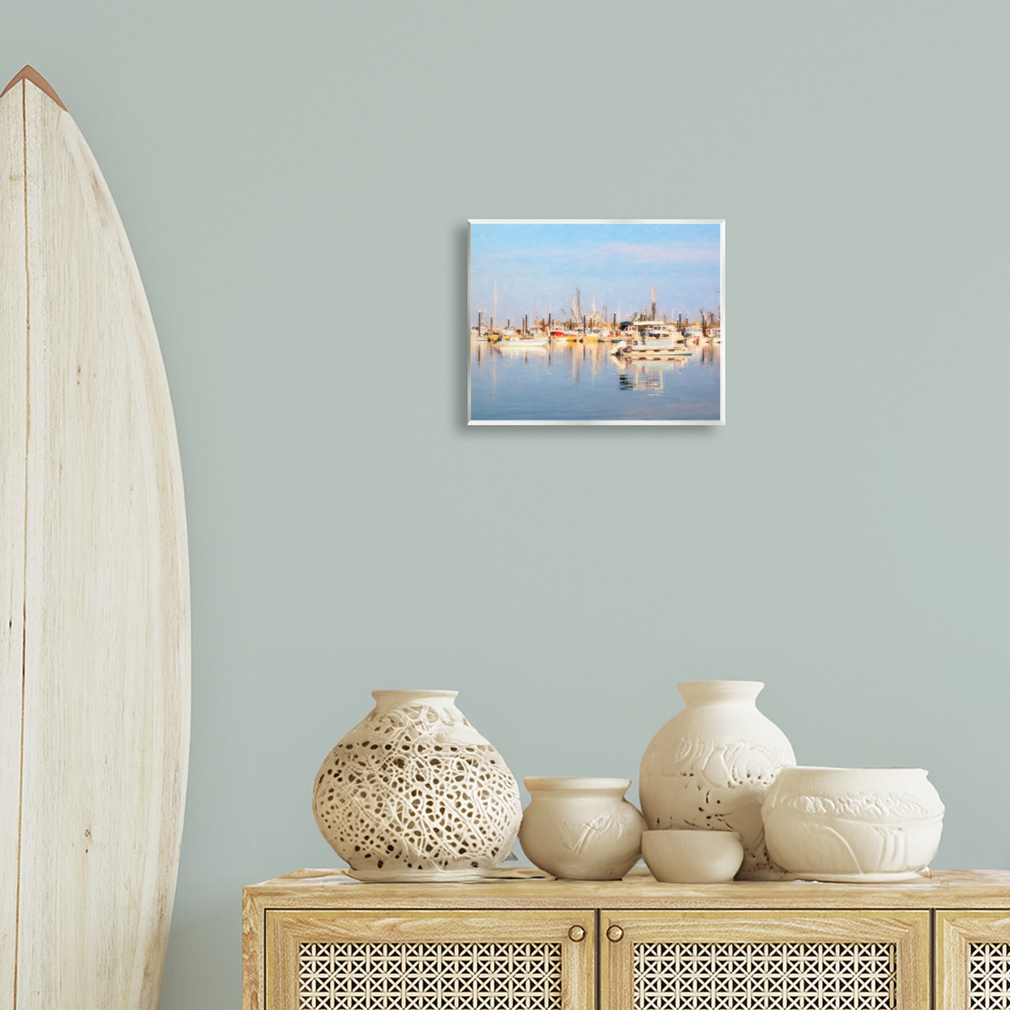 Stupell Industries Blurred Abstract Boat Marina Transportation Painting Unframed Art Print Wall Art, 14 x 11