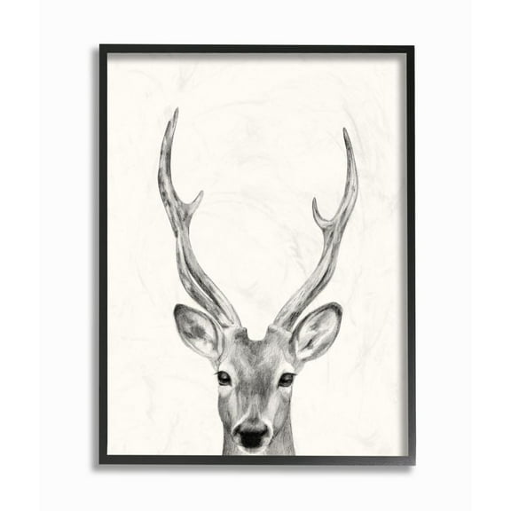 Stupell Industries Deer Portrait Grey Drawing Design Framed Wall Art by Victoria Borges