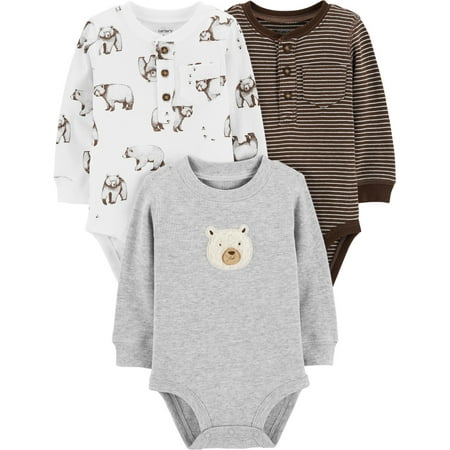 Baby Bear - Carter's Baby Boys' 3-Pack Bear Long-Sleeve Bodysuits