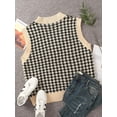 thumbnail image 3 of Women Houndstooth Pattern Knit Sweater Vest Sleeveless Loose V-Neck 90s Waistcoat Pullover Knitwear Top, 3 of 8