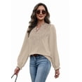 thumbnail image 4 of WIHOLL Blouses for Women Lace V Neck Long Sleeve Shirt Boho Dressy Casual Fall Tops Apricot, 4 of 9