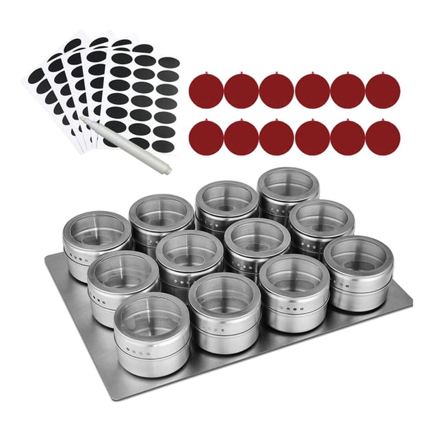 GROWTH TANK Spice Tins Storage Containers Organizer w/Lables Window Top 12Pcs