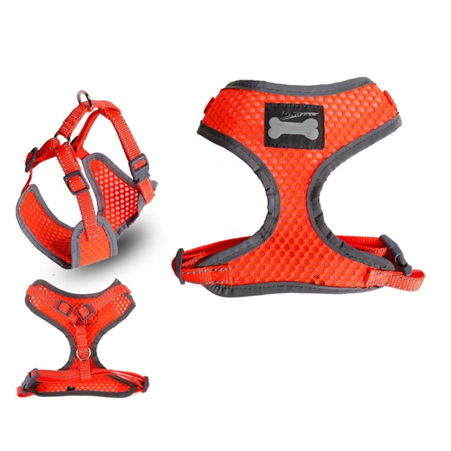 Collar Correa de Pecho Arnés Transpirable Malla Para Mascotas Perro Caminar Naranja M