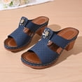 thumbnail image 5 of Slides for Women Chunky Heeled Mule Sandals Bohemia Flower Slip on Dress Shoes Nonslip Casual Summer Slippers Navy Size 9.5, 5 of 8