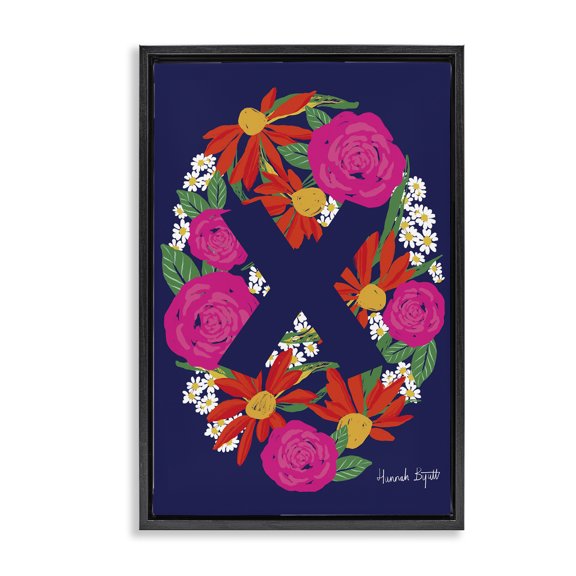 Stupell Industries Eclectic Floral Bloom Letter X Black Floating Frame Canvas Art, 17 x 25, by Hannah Byatt