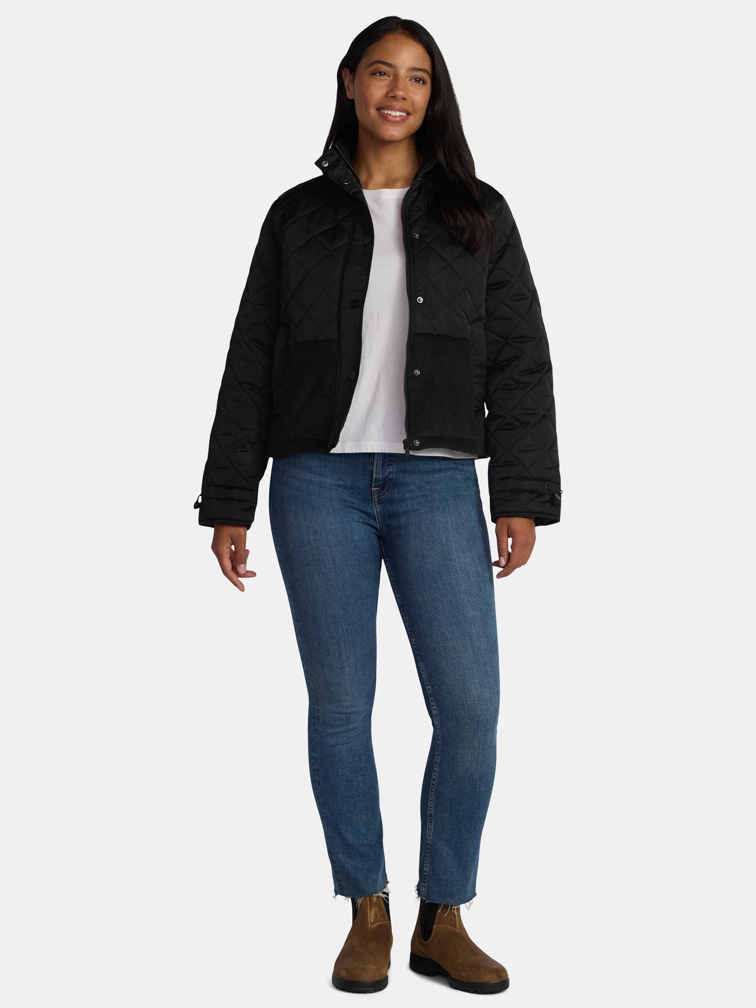 Time and Tru Women's and Women’s Plus Mixed Media Puffer Jacket, Sizes XS-2X
