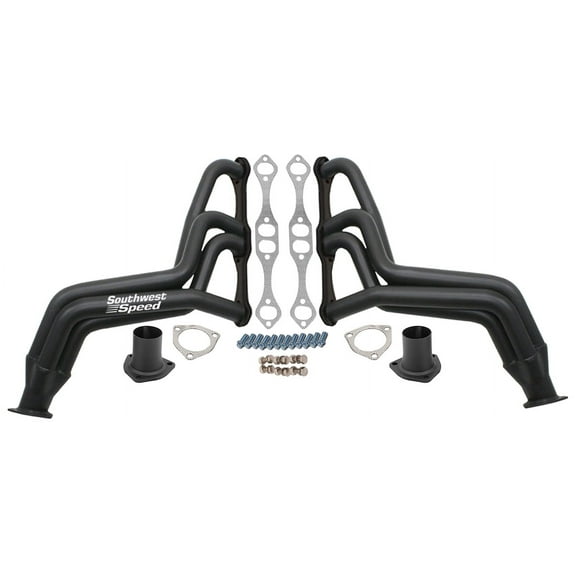 Southwest Speed Flat Black 1935-1948 Fat Fenderwell Headers For Small Block Chevy V8 Engines,265,283,302,327,350,400 Ci Motors,Street Rod