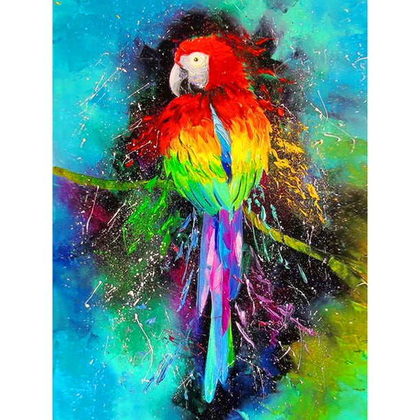 Pintura de diamante (DE6512) Kit de bricolaje Loro colorido Cuadro de arte de diamantes de imitación redondo completo 50x70cm Hugtrwg Para estrenar