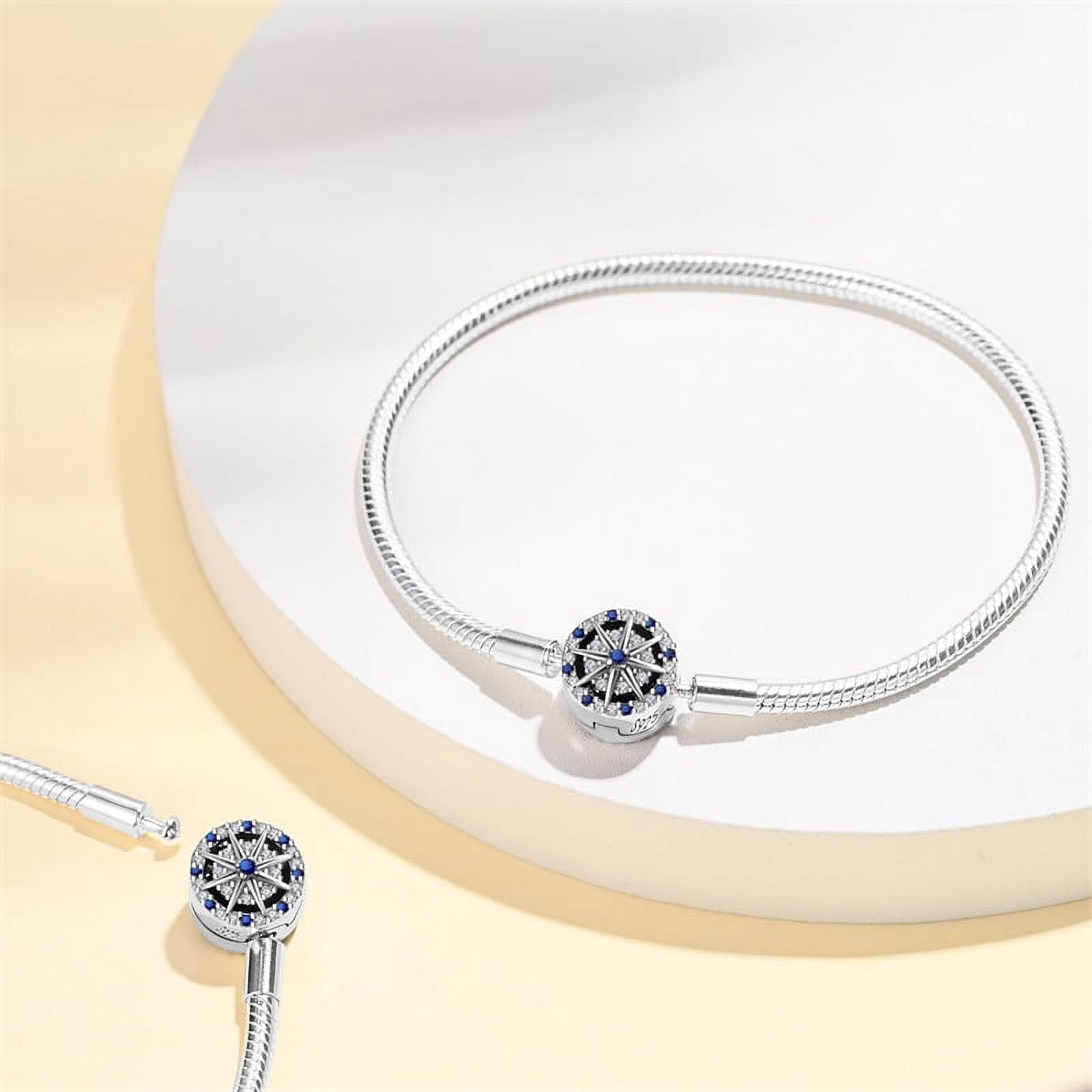 BONZEUS 925 Sterling Silver Charm Bracelet for Women - Blue Butterfly, Octagonal Star, Evil Eye & More with Zircon - 17-20CM Adjustable Length - Fine Jewelry Gift