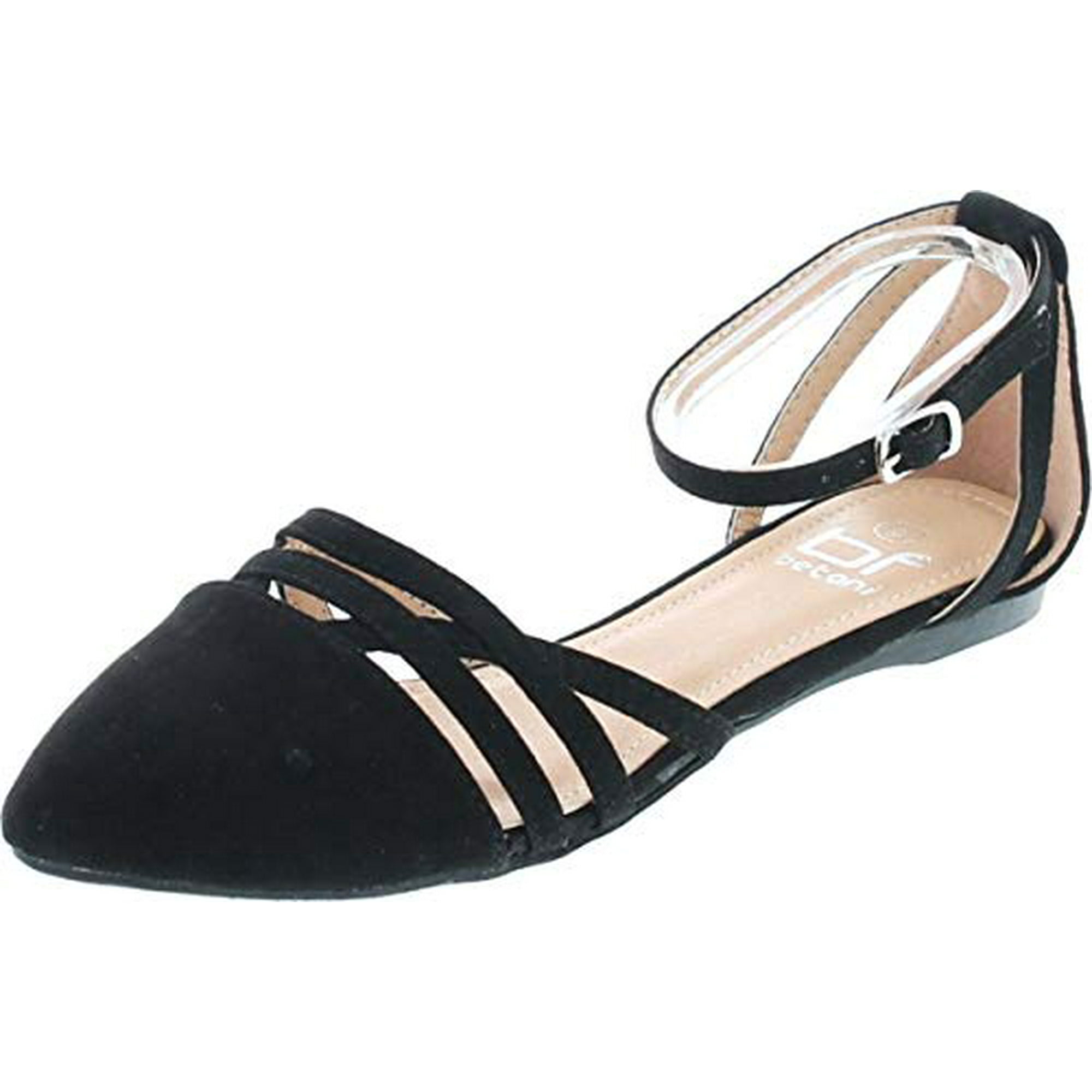black ankle strap ballet flats