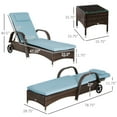thumbnail image 3 of Outsunny Pool Furniture, 2 Lounge Chairs & Table, Wheels, Cushioned, Blue, 3 of 8