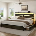 thumbnail image 2 of GUNAITO King Bed Frame with Storage Headboard & 4 Drawers, Dark Gray Industrial Metal Platform Bed with Charging Station and LED, 2 of 10